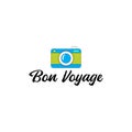 Bon Voyage. Vector lettering illustration with photocam on white background. Travel photo concept design for logo